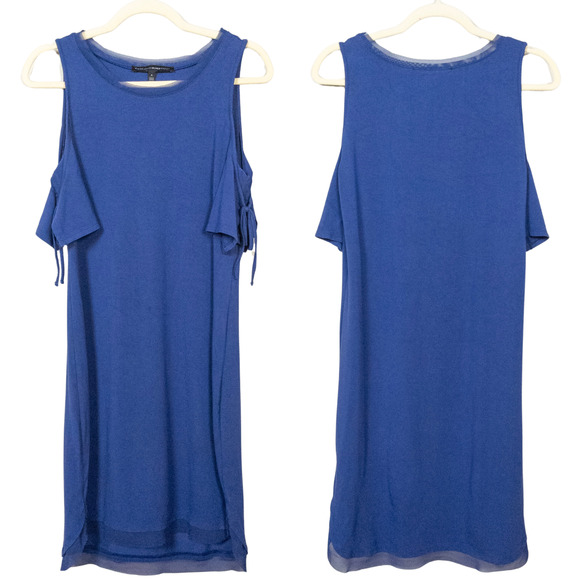 WHBM White House Black Market Blue Cold Shoulder Knee Length Dress Women's Small - Picture 3 of 6